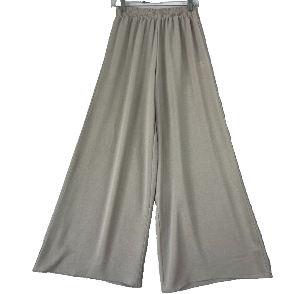 Zara Pants Wome's Size Small Beige Wide Leg Flowy Beige Elastic Waist Minimalist